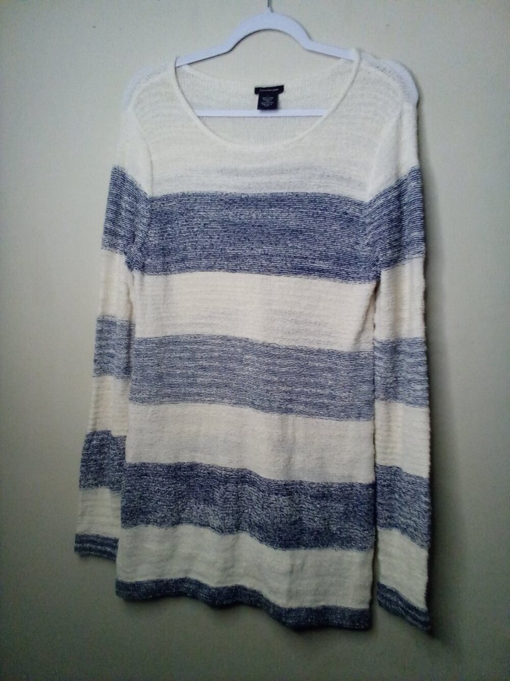 Calvin Klein Sweater Tunic Women L Long Sleeve Stripe Nautical Blue White